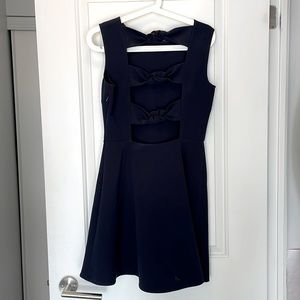 Navy blue Zara dress with open back bow detail